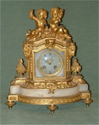 19th Century Ormolu & Alabaster Mantle Clock Striking with Bell