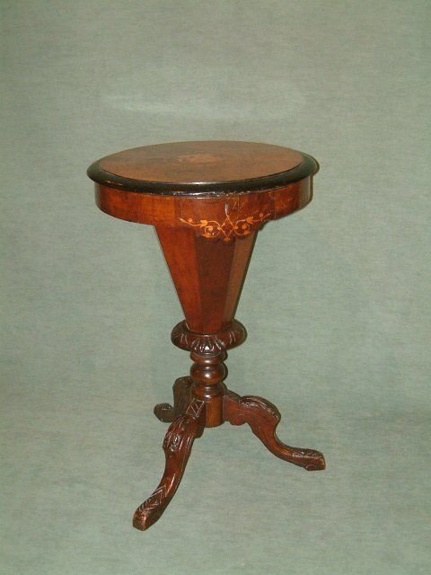Victorian Inlaid Walnut Trumpet Shaped Workbox