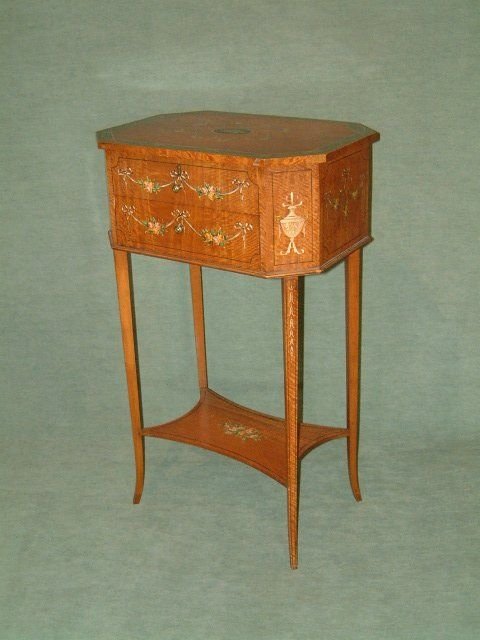 Edwardian Satinwood Work Table with Painted Decoration