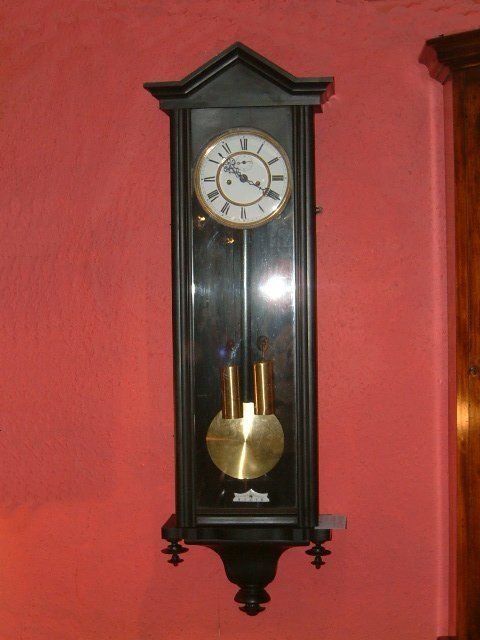 19th Century Double Weight Vienna Regulator Wall Clock in Ebonised Case