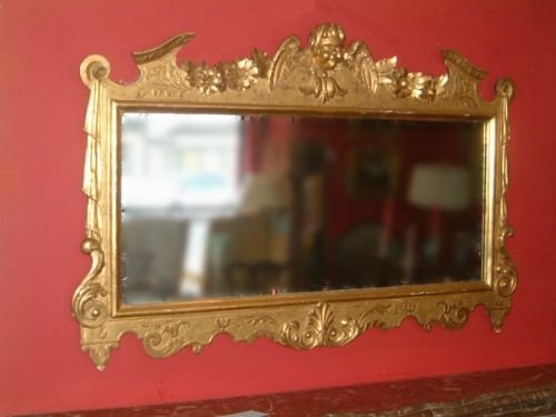 Victorian Gilt Wood Over Mantle Mirror with Carved Decoration