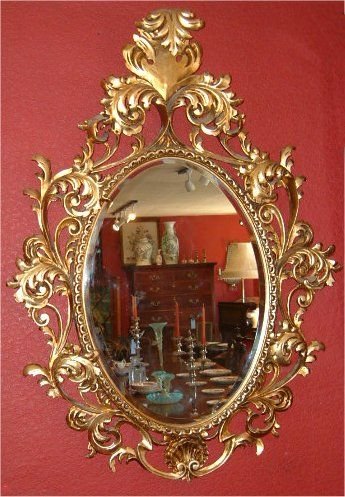 Oval Giltwood Edwardian  Chippendale  Revival Rococo Mirror with Bevelled Glass