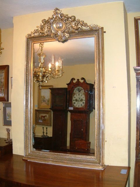 Victorian Gilt & Silvered Mirror with Carved Decoration