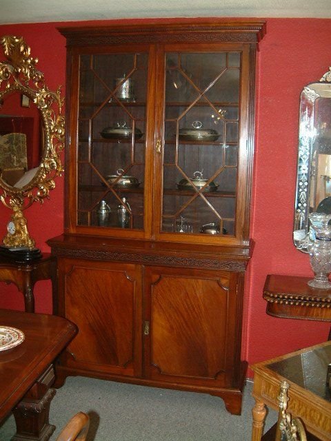 Edwardian Chippendale Revival Mahogany Glazed Bookcase