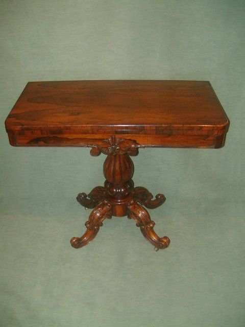 Victorian Rosewood Carved Pedestal Card Table