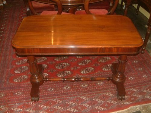 William 1vth Mahogany Centre Library Table on Carved Stretcher Base