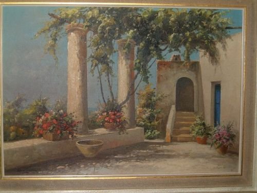 Guido Odierna 1913-1991oil on Canvas Courtyard in Capri