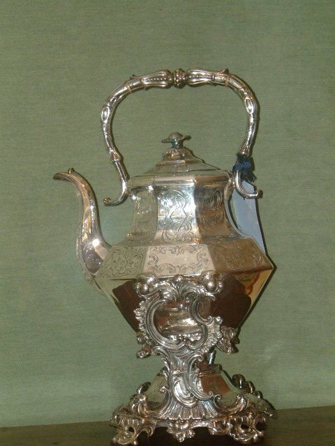 Victorian Silver Plated Tea Kettle on Burner Stand