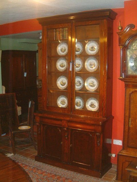 Victorian Mahogany Glazed Bookcase Over Two Drawers & Cupboard Below