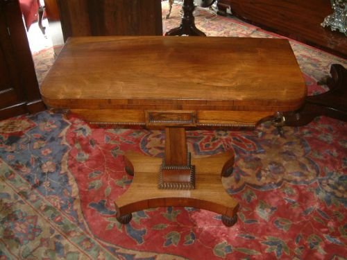 William 1vth Rosewood Card Table with Reeded Decoration on Bun Feet