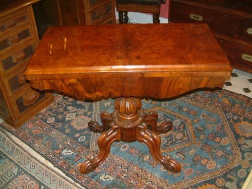 Victorian Burr Walnut Pedestal Card Table