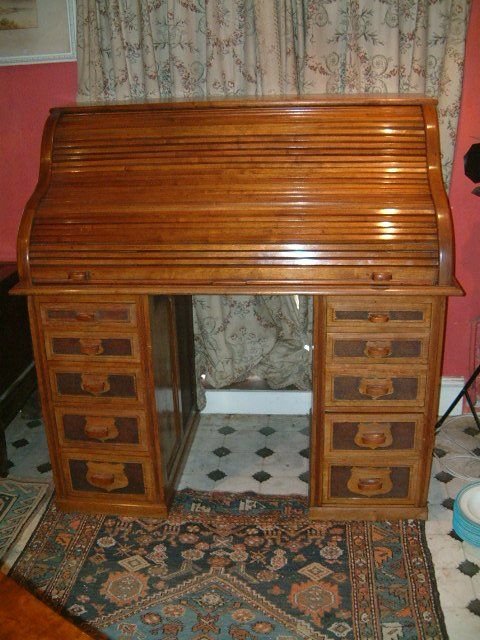 1920’S Walnut Roll Top Writing Desk
