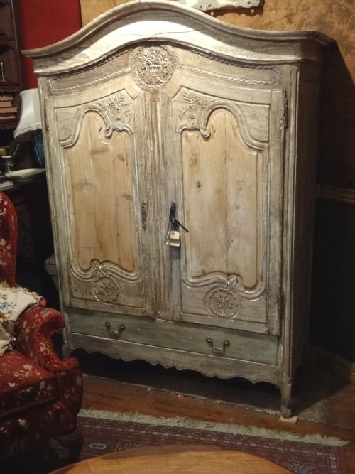 Early 19thc French Oak  Limed Armoire