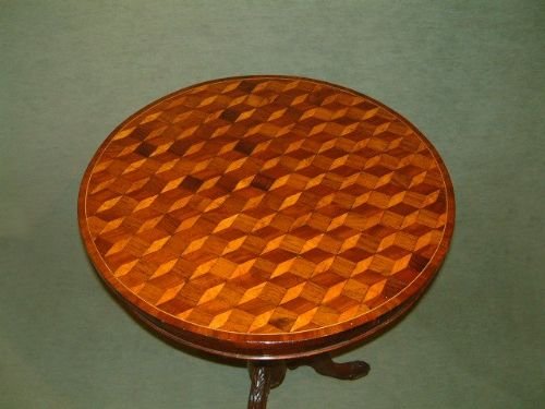 19th Century Inlaid Parquetry Top Occasional Table on Solid Rosewood Pedestal Base