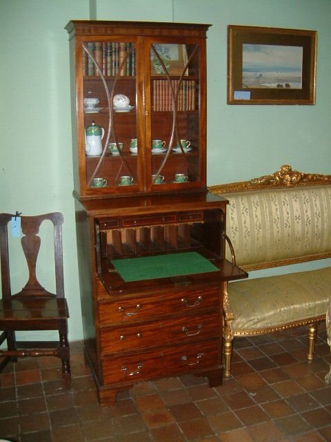 Edwardian Sheraton Revival Mahogany Secretaire Bookcase