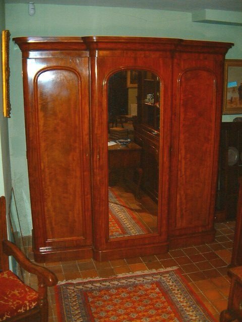 Victorian Mahogany Triple Wardrobe with Mirrored Centre Door
