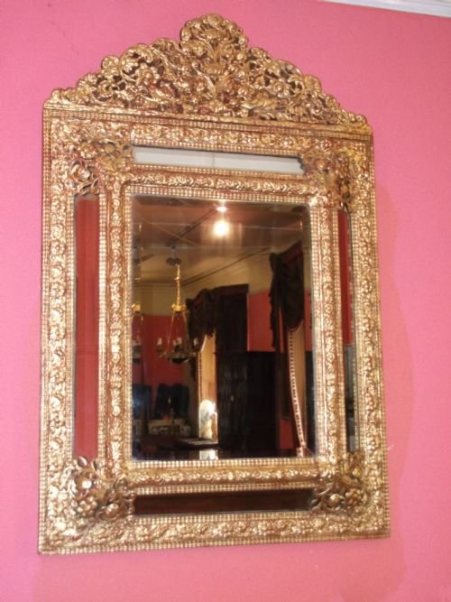 Victorian Gilt Metal Cushion Frame Mirror Charles 2nd Style