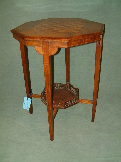 Victorian Walnut & Inlaid Chess/occasional Table