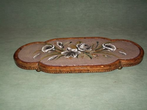 Victorian Walnut & Inlaid Beadwork Tray