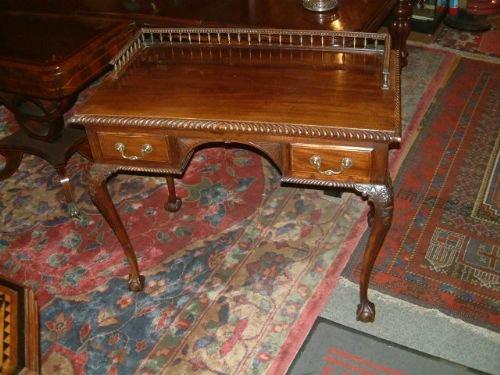 Victorian Mahogany Chippendale Revival Writing Table with Brass Balluster Gallery