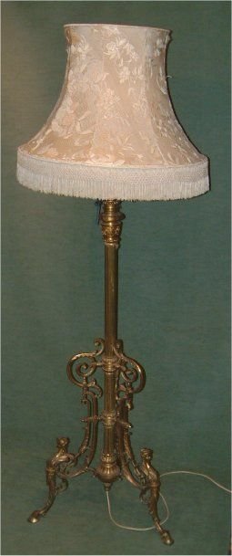 Edwardian Adjustable Brass Standard Lamp with Shade