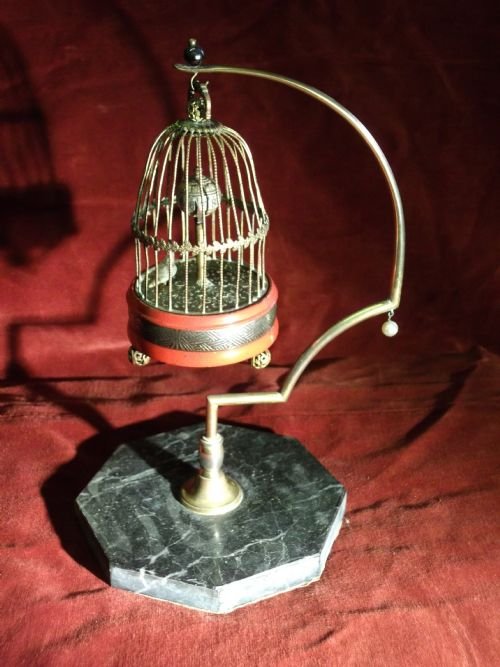 1920’S Bird in a Gilded Cage Clockon a Marble Base