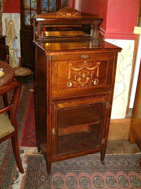 Edwardian Rosewood & Inlaid Secretaire Cabinet