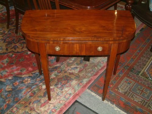 19th Century Mahogany Fold Over Card Table with Drawer