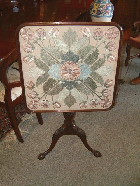 19th Century Mahogany Pedestal Table with Original Woolwork Top.