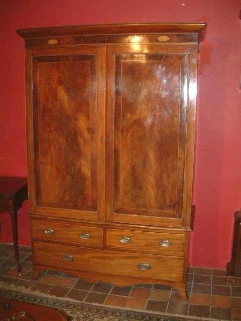 19th Century Hanging Wardrobe Over Two + One Drawers
