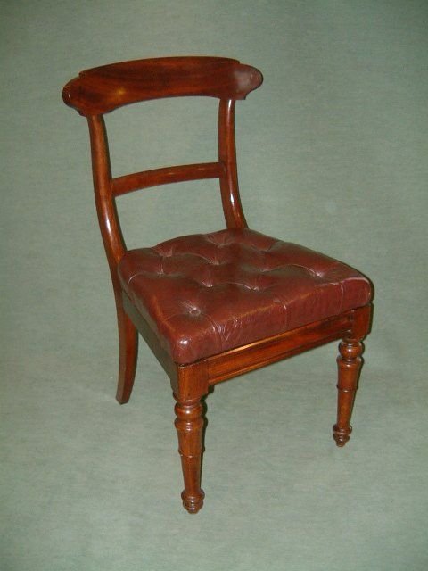 Set of 6 Mahogany William 4th Dining Chairs with Buttoned Leather Seats