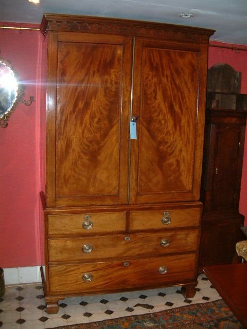 Regency Period Mahogany & Inlaid Linen Press