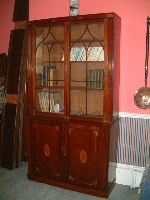 George 3rd Mahogany Inlaid Glazed Bookcase