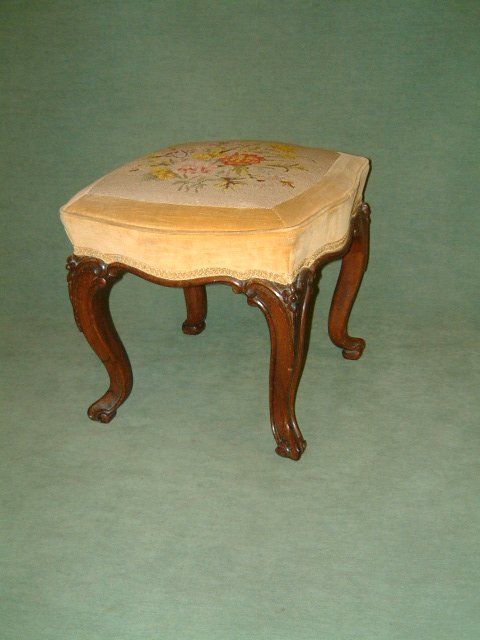 Victorian Rosewood Stool with Carved Cabriol Legs
