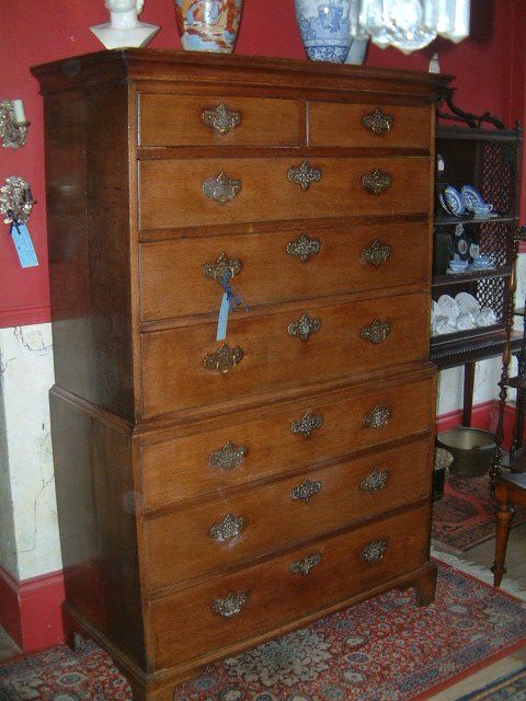 18th Century Oak Chest on Chest with Original Brasses