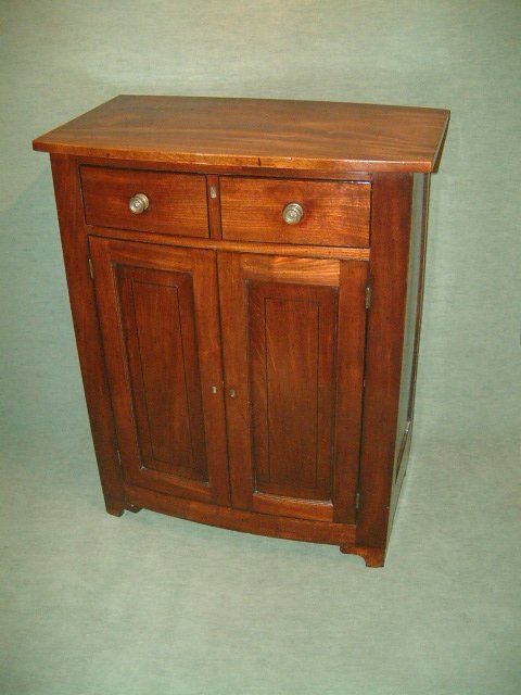 Regency Period Bow Fronted Mahogany Two Drawer Side Cabinet with Ebony Inlay & Original Brasses C.1820