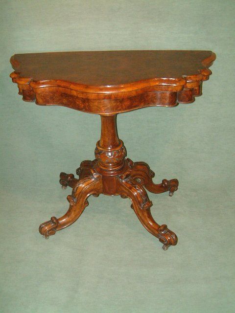 Victorian Burr Walnut Pedestal Card Table.