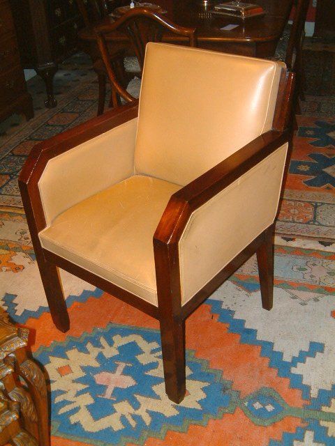 Art Deco Mahogany & Upholstered Armchair.