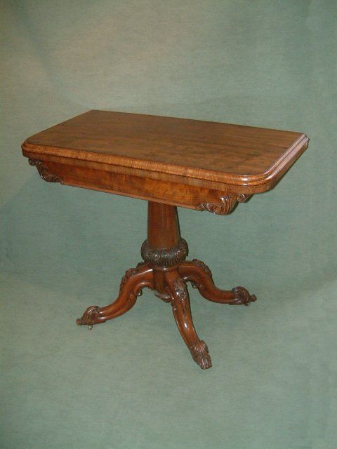 Victorian Mahogany Fold Over Card Table on Carved Pedestal