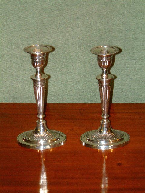 Pair of Silver Candlesticks Sheraton Revival Hallmarked 1914