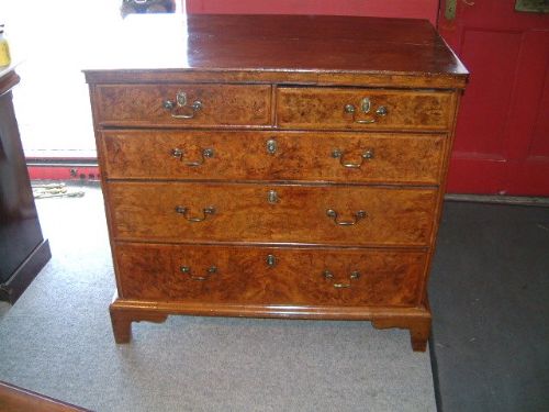 18th Century Walnut Chest of Drawers Later Feet & Brasses Good Colour & Figuring