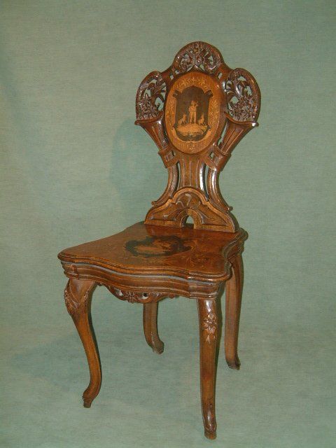 19th Century Swiss Walnut & Inlaid Musical Chair
