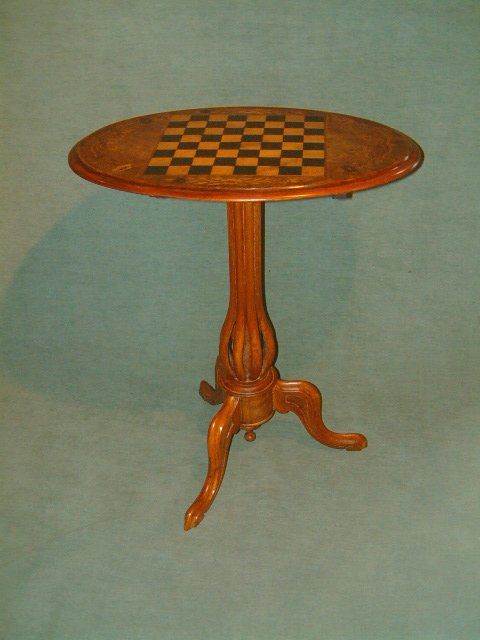 Victorian Walnut & Inlaid Pedestal Games Table