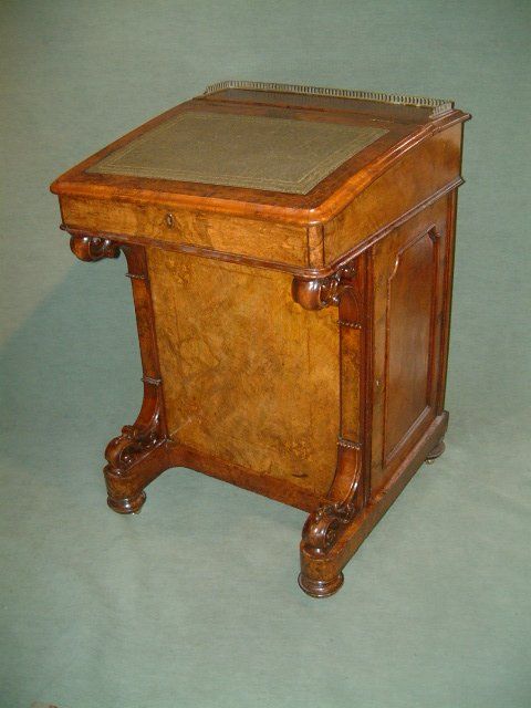 Victorian Burr Walnut & Inlaid Davenport Desk