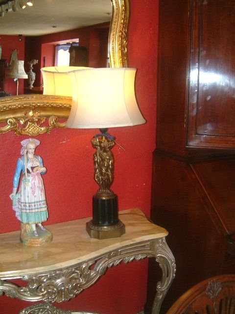 Pair of Edwardian Bronzed Metal Table Lamps of the “Three Graces”