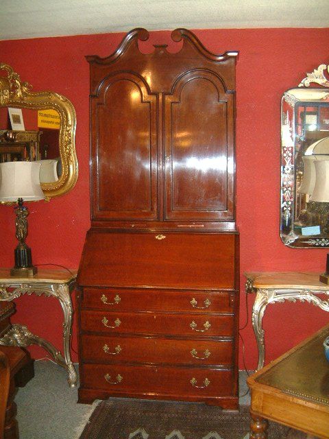 18th Century Mahogany & Walnut Bureau Bookcase with Swan Neck Pediment