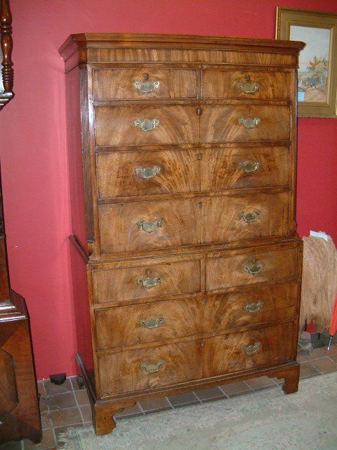 George 3rd Flame Mahogany Chest on Chest Later Brasses Good Colour & Proportions