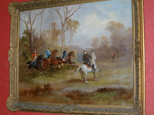19thc Oil on Canvas Depicting Hunting Scene,
"on the Scent" Signed C.reagan