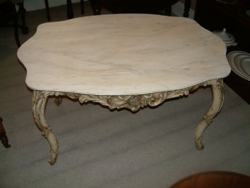 1920'S Carved Coffee Table with Faux Painted Marble Top