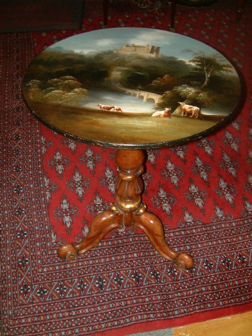 19thc Parcel Gilt  Mahogany Occasional Table with Painted Top